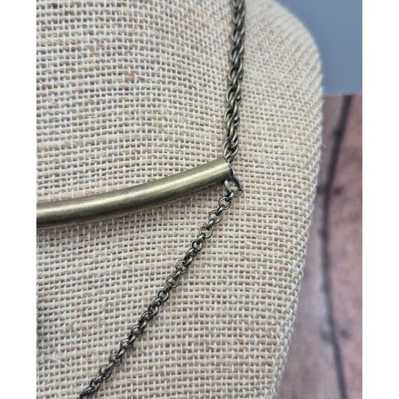 Dark Brushed Gold Tone Statement Collar Necklace Drop Faux Turquoise Western - Picture 5 of 8